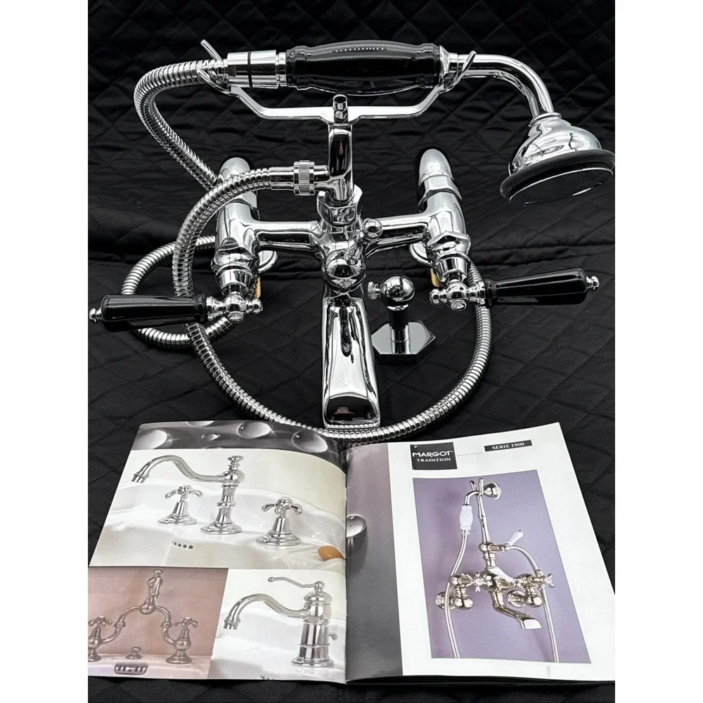 Margot Paris 1912 Thétis Luxury Bath Faucet Set Polished Chrome Porcelain Hand‎